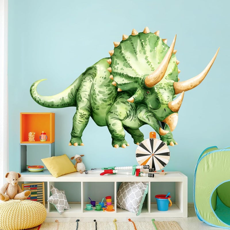 Decvictor Large Dinosaur Wall Decals, Green Triceratops Dino Wall Stickers Vinyl Peel and Stick Wall Decal Self Adhesive Wall Art Sticker for Baby Nursery Kids Room Home Decor (53.7 * 34.4in) - Image 2